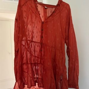 Pilcro Red Sheer Button-Front Tunic